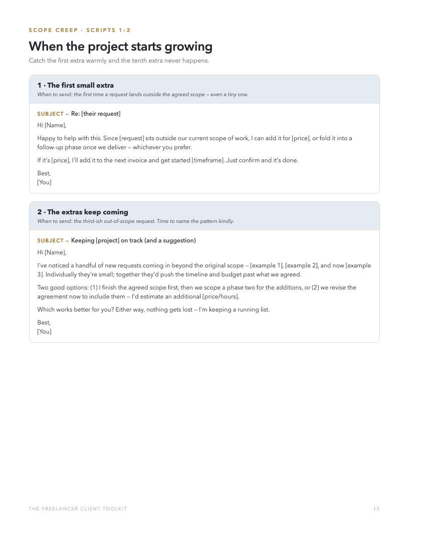 Scope creep email scripts